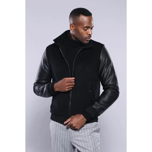 Erkek Kol Deri Slim Fit Kaşe Şişme Mont