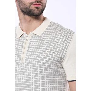 Erkek Slim Fit Polo Yaka Fermuarlı Desenli Tişört