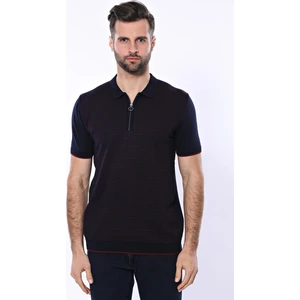 Erkek Slim Fit Polo Yaka Fermuarlı Desenli Tişört