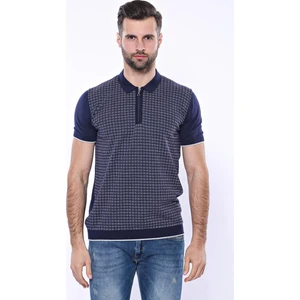 Erkek Slim Fit Polo Yaka Fermuarlı Desenli Tişört