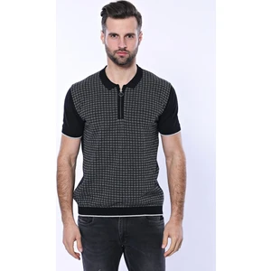 Erkek Slim Fit Polo Yaka Fermuarlı Desenli Tişört