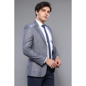 Erkek Omuz Desenli Sivri Yaka Slim Fit Ceket