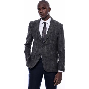 Ekose Sivri Yaka Slim Fit Taba Ceket