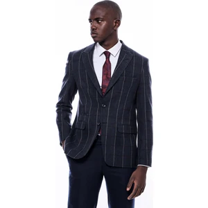 Ekose Sivri Yaka Slim Fit Taba Ceket