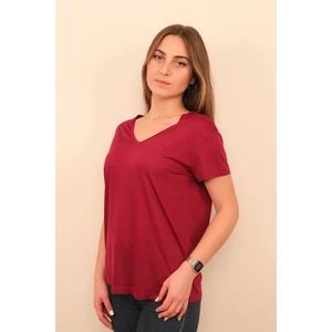 Kadın V Yaka Fuşya T-Shirt
