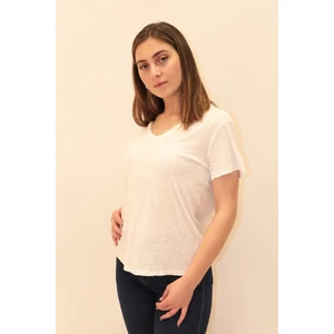 Kadın Organik V Yaka Beyaz T-Shirt