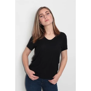 Kadın Organik V Yaka Siyah T-Shirt