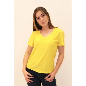 Kadın Organik V Yaka Sarı T-Shirt