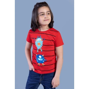 Toontoy Kids Toontoy Erkek Çocuk Çizgili Canavar Baskılı Tişört