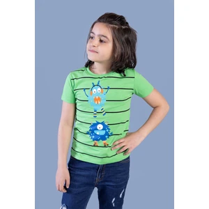 Toontoy Kids Toontoy Erkek Çocuk Çizgili Canavar Baskılı Tişört