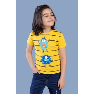 Toontoy Kids Toontoy Erkek Çocuk Çizgili Canavar Baskılı Tişört