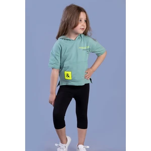 Toontoy Kids Toontoy Kız Çocuk Baskılı Kapüşonlu Kanguru Cepli Taytlı Takım