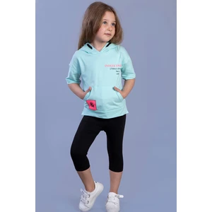 Toontoy Kids Toontoy Kız Çocuk Baskılı Kapüşonlu Kanguru Cepli Taytlı Takım