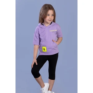 Toontoy Kids Toontoy Kız Çocuk Baskılı Kapüşonlu Kanguru Cepli Taytlı Takım