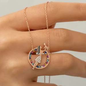 925 Ayar Renkli Taşlı Gümüş Anne Çocuk Kadın Kolye