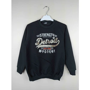 Erkek Garson Baskılı Siyah Pamuklu Sweatshirt