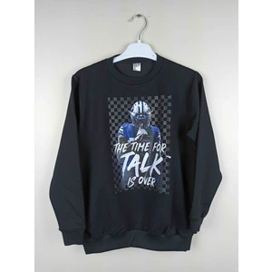 Erkek Garson Baskılı Siyah  Pamuklu Sweatshirt