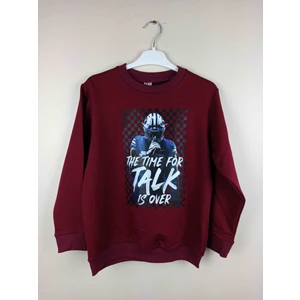 Erkek Garson Baskılı Bordo Pamuklu Sweatshirt