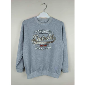 Erkek Garson Baskılı Gri Pamuklu Sweatshirt