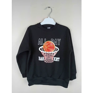 Erkek Çocuk Baskılı Siyah Pamuklu Sweatshirt