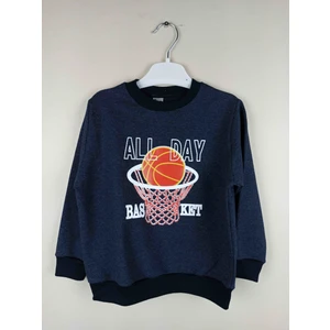 Erkek Çocuk Baskılı Lacivert Pamuklu Sweatshirt