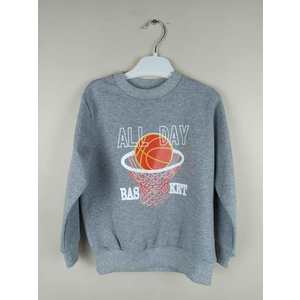 Erkek Çocuk Baskılı Gri Pamuklu Sweatshirt