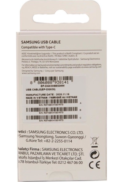 Samsung Type-C Hızlı Şarj ve Data Aktarım Kablosu 3.0A EP-DG930IBEGWW (Samsung Türkiye Garantilidir)