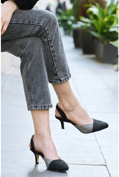Mio Gusto Kadın Siyah Kısa Topuklu Ayakkabı
