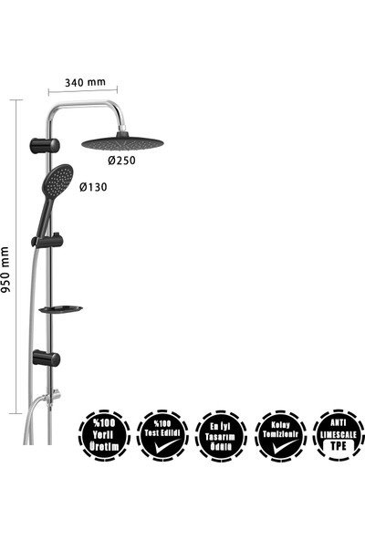 Baymera Slim Black Tepe Duş Seti VLTM-5280