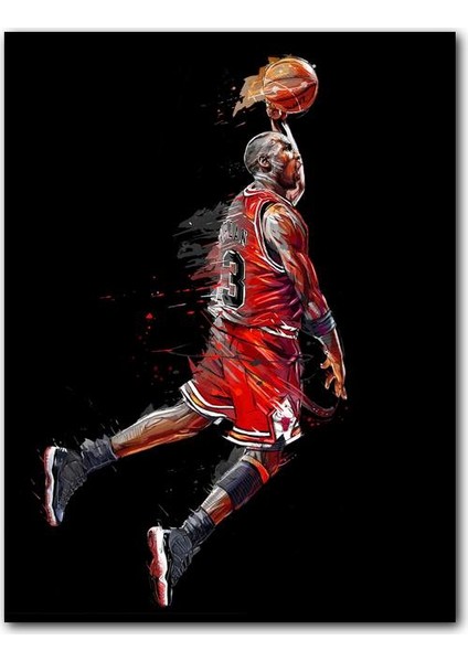 Ahşap Tablo Michael Jordan 3 Numaralı Forma Smaç Görseli