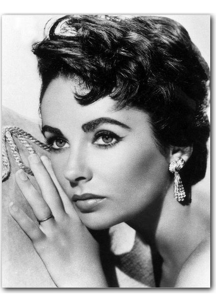 Ahşap Tablo Elizabeth Taylor Küpe Siyah Beyaz Fotoğraf