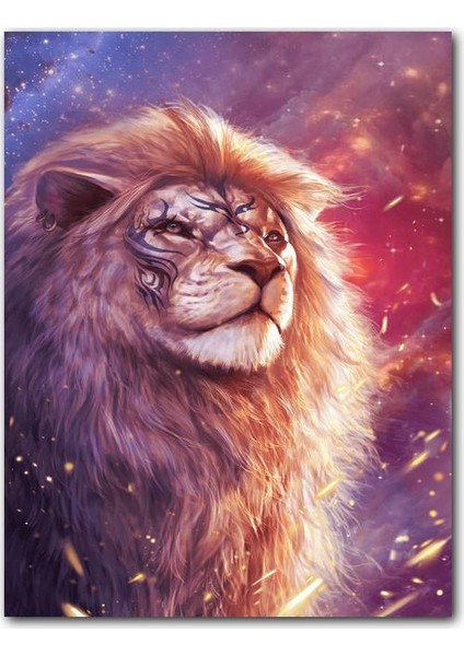 Ahşap Tablo Işıltılı Havalı Aslan Resmi