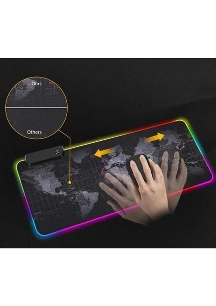 Dünya Desenli Işıklı Rgb Oyuncu Mouse Pad 78X30 cm