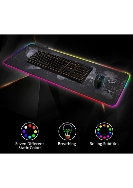 Dünya Desenli Işıklı Rgb Oyuncu Mouse Pad 78X30 cm