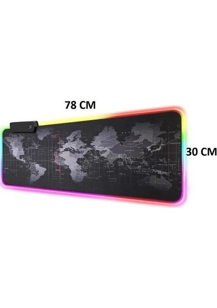 Dünya Desenli Işıklı Rgb Oyuncu Mouse Pad 78X30 cm