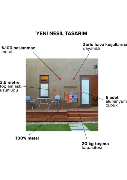 Modern Çamaşır Kurutma Askısı 3,5 M.