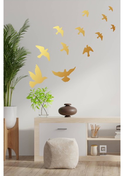 Gold Uçan Kuşlar Dekoratif Duvar Sticker Kuş Sürüsü