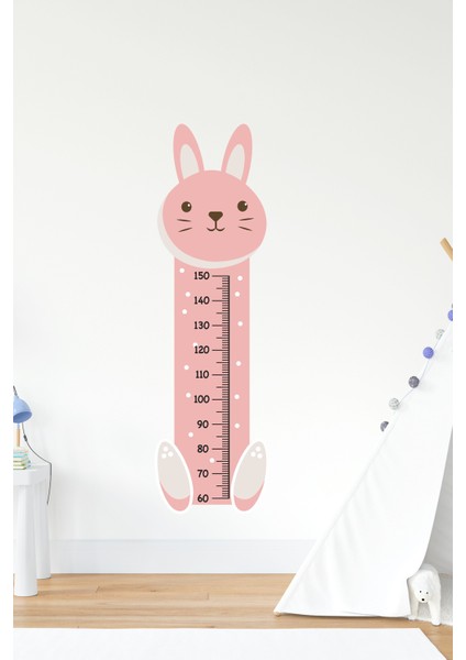 Sevimli Pembe Tavşan Çocuk Bebek Odası Boy Cetveli Sticker