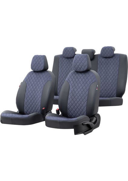 Mitsubishi Outlander 2012-2018 Özel Üretim Koltuk Kılıfı Madrid Design Tay Tüyü Mavi - Siyah