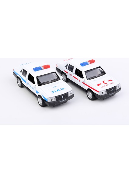 2'li Metal Sesli ve Işıklı Çek Bırak Kapıları Açılan Polis ve Ambulans Seti