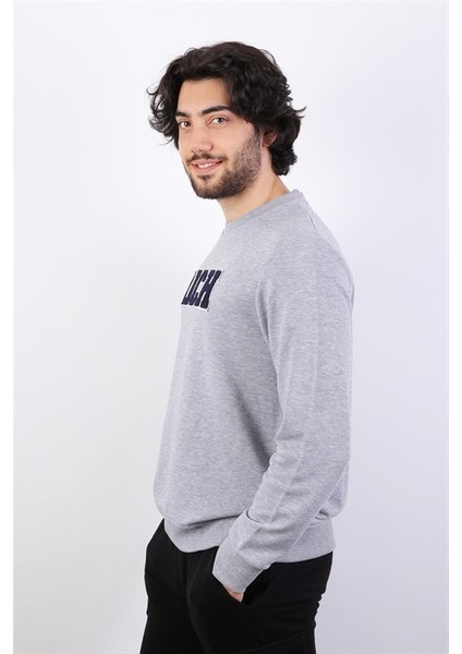 Erkek Süzine Baskılı Gri Melanj Sweatshirt
