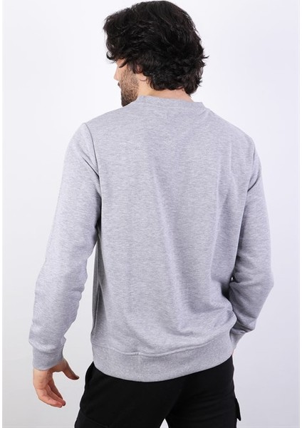 Erkek Süzine Baskılı Gri Melanj Sweatshirt