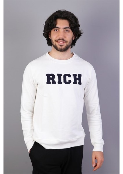 Erkek Süzine Baskılı Ekru Sweatshirt