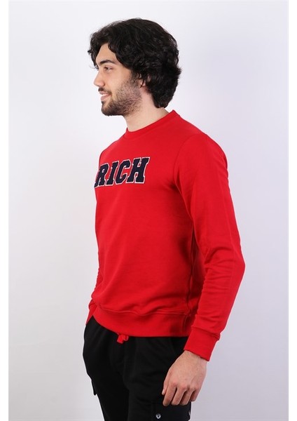 Erkek Süzine Baskılı Kırmızı Sweatshirt