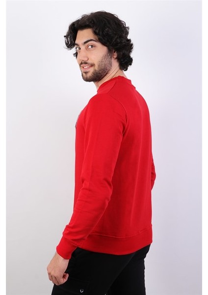 Erkek Süzine Baskılı Kırmızı Sweatshirt