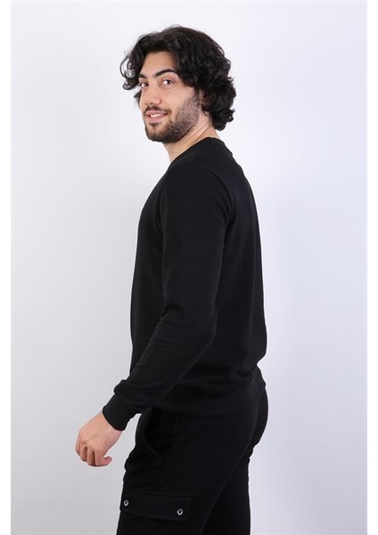 Erkek Logo Nakışlı Siyah Sweatshirt