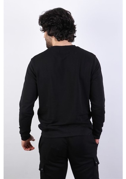 Erkek Logo Nakışlı Siyah Sweatshirt