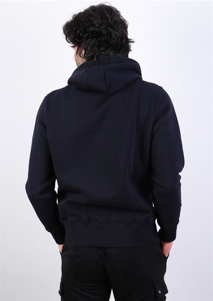 Erkek Süzine Baskılı Kapüşonlu Siyah Sweatshirt