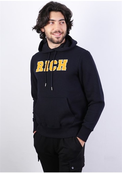 Erkek Süzine Baskılı Kapüşonlu Lacivert Sweatshirt fiyatları