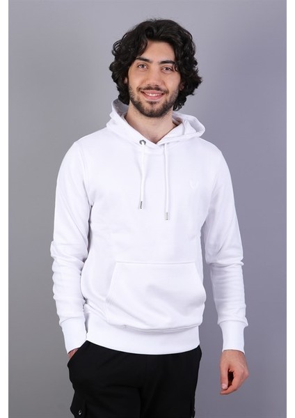 Erkek Kapüşonlu Beyaz Sweatshirt